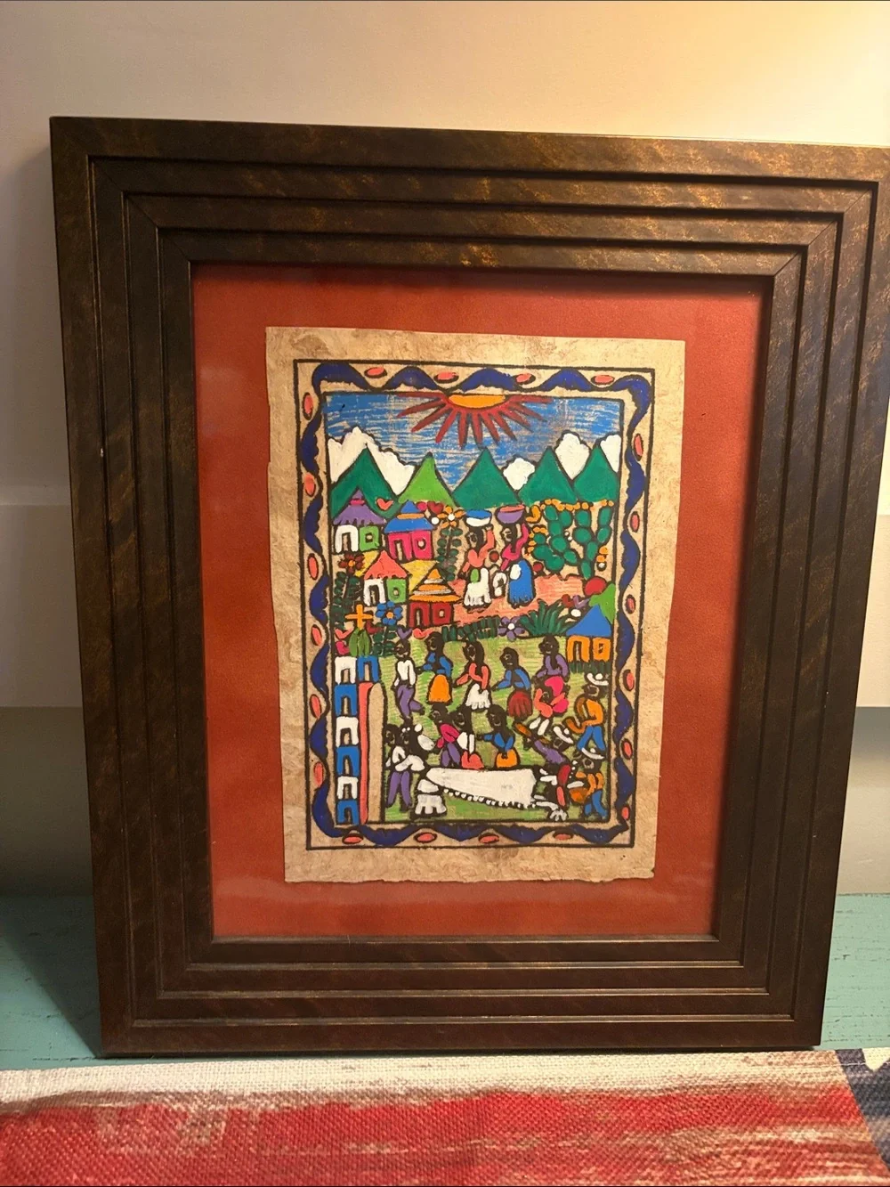 Framed Mexican Folk Art Wall Decor Amate Wedding Festival 12.5” x 10.5” aprox #2